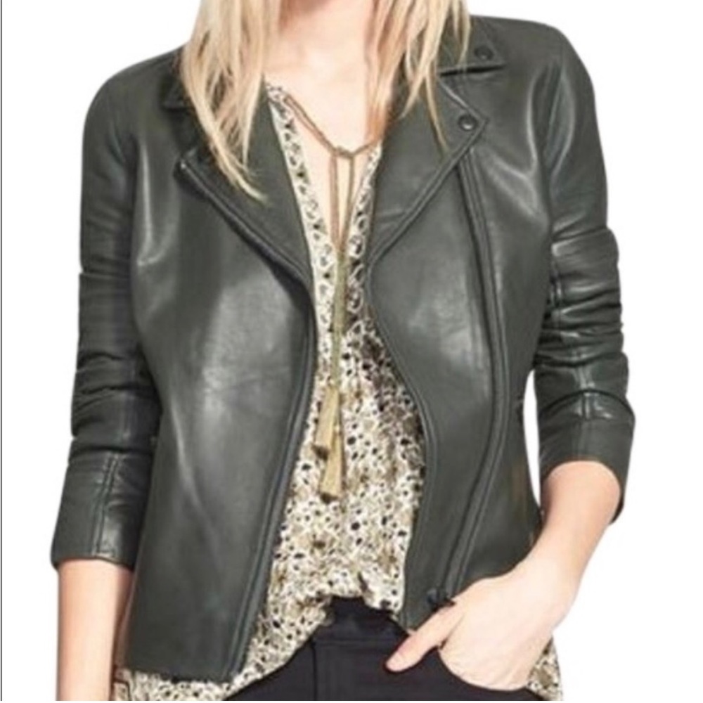 Truth and Pride real leather green moto jacket!